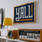 Y'all Typography Navy and Orange Wall Art Print Poster Decor - Tejas Country Club