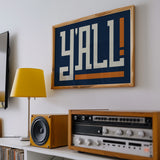 Y'all Typography Navy and Orange Wall Art Print Poster Decor - Tejas Country Club