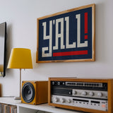 Y'all Typography Navy and White Wall Art Print Poster Decor - Tejas Country Club