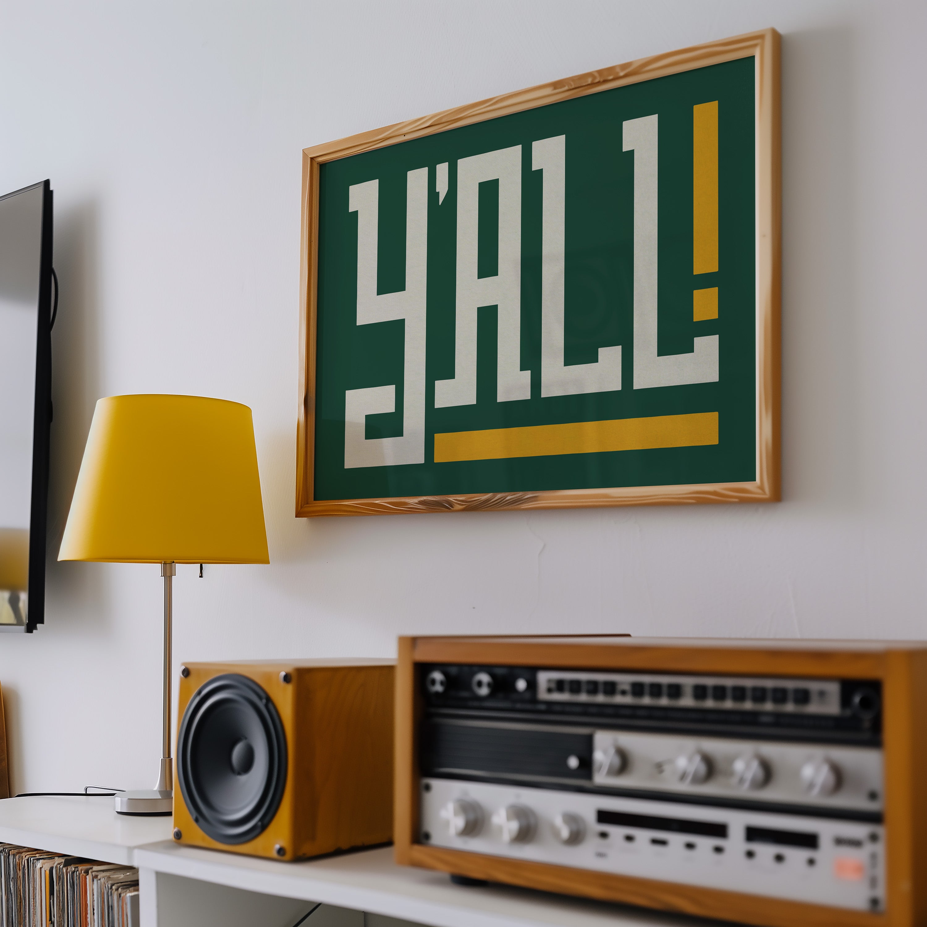 Y'all Typography Green and Gold Wall Art Print Poster Decor - Tejas Country Club