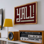 Y'all Typography Maroon and Tan Wall Art Print Poster Decor - Tejas Country Club