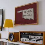 Welcome To Oklahoma Vintage Crimson Road Sign Art Print - Tejas Country Club