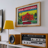 Vintage San Antonio Alamo Travel Decal Art Print - Tejas Country Club