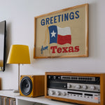 Greetings From Texas Flag Art Print (Natural) - Tejas Country Club