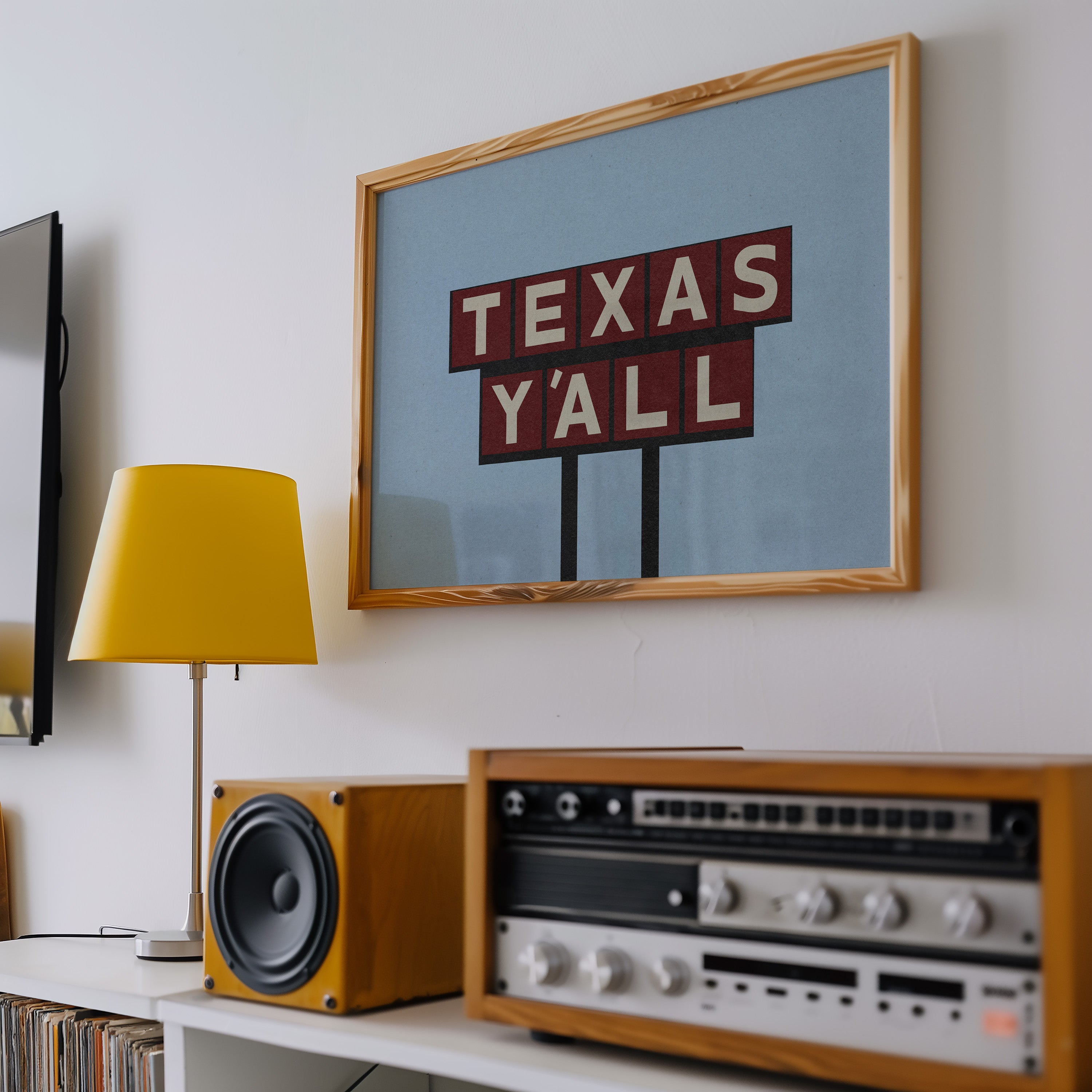 Texas Y'all Billboard Maroon Art Print - Tejas Country Club