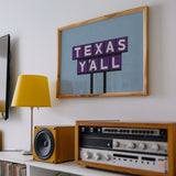 Texas Y'all Billboard Purple Art Print - Tejas Country Club
