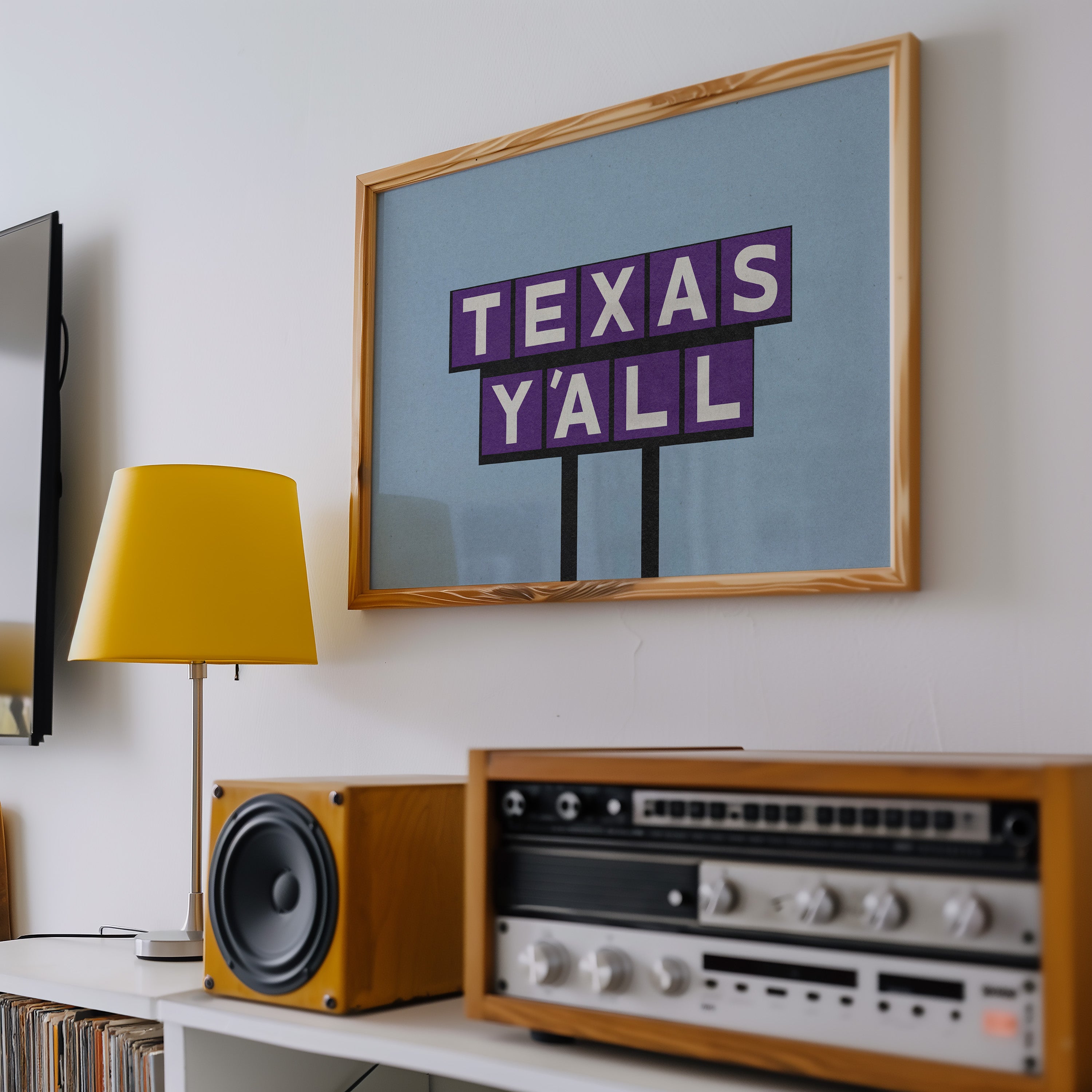 Texas Y'all Billboard Purple Art Print - Tejas Country Club