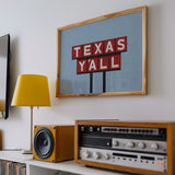 Texas Y'all Billboard Red & White Art Print - Tejas Country Club