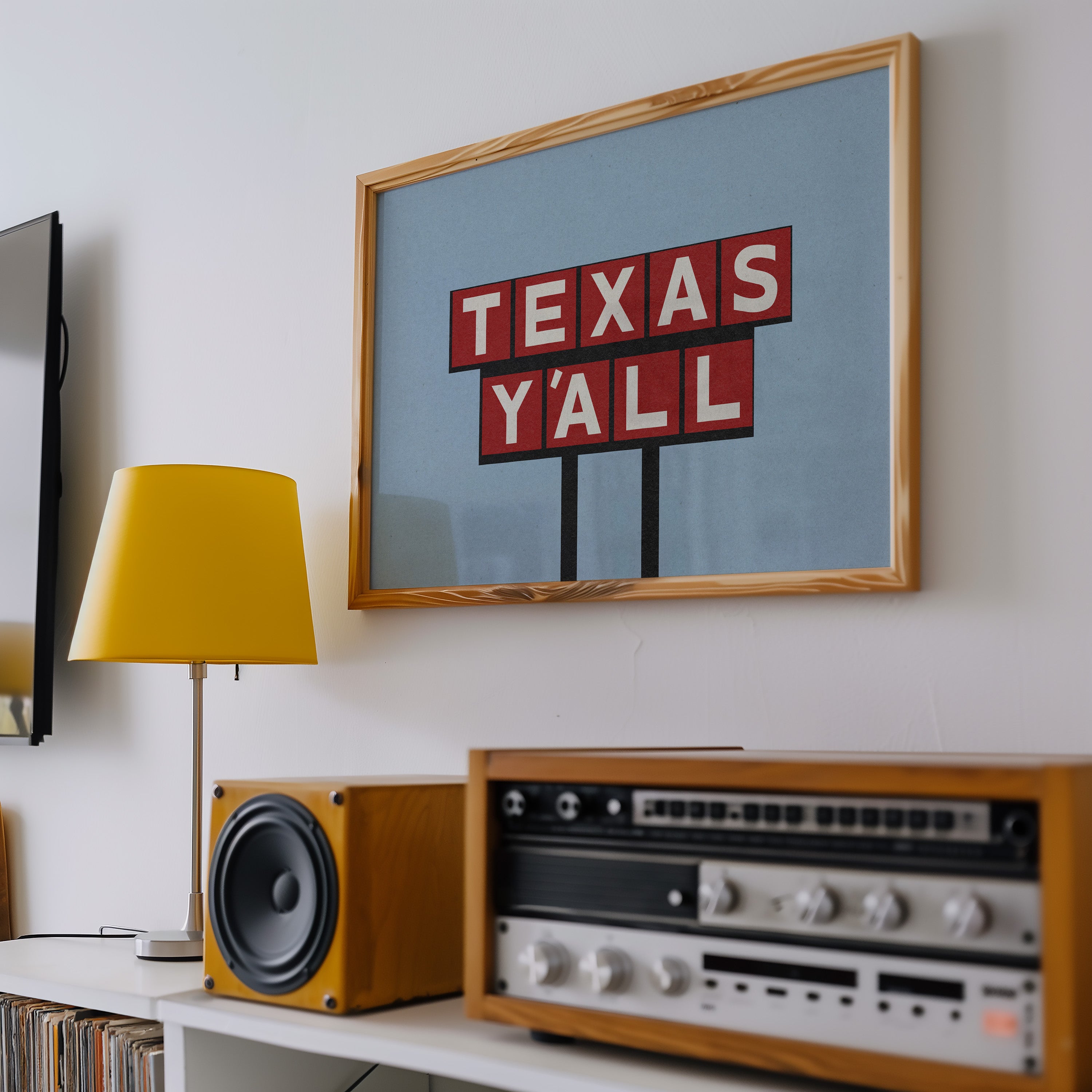 Texas Y'all Billboard Red & White Art Print - Tejas Country Club