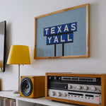 Texas Y'all Billboard Blue Art Print - Tejas Country Club
