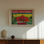 Vintage San Antonio Alamo Travel Decal Art Print - Tejas Country Club