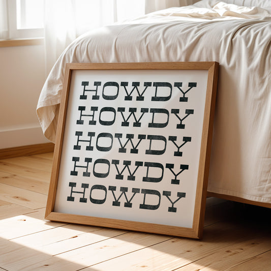 Howdy Typography Art Print Square White and Black