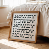 Howdy Typography Art Print Square White and Black - Tejas Country Club