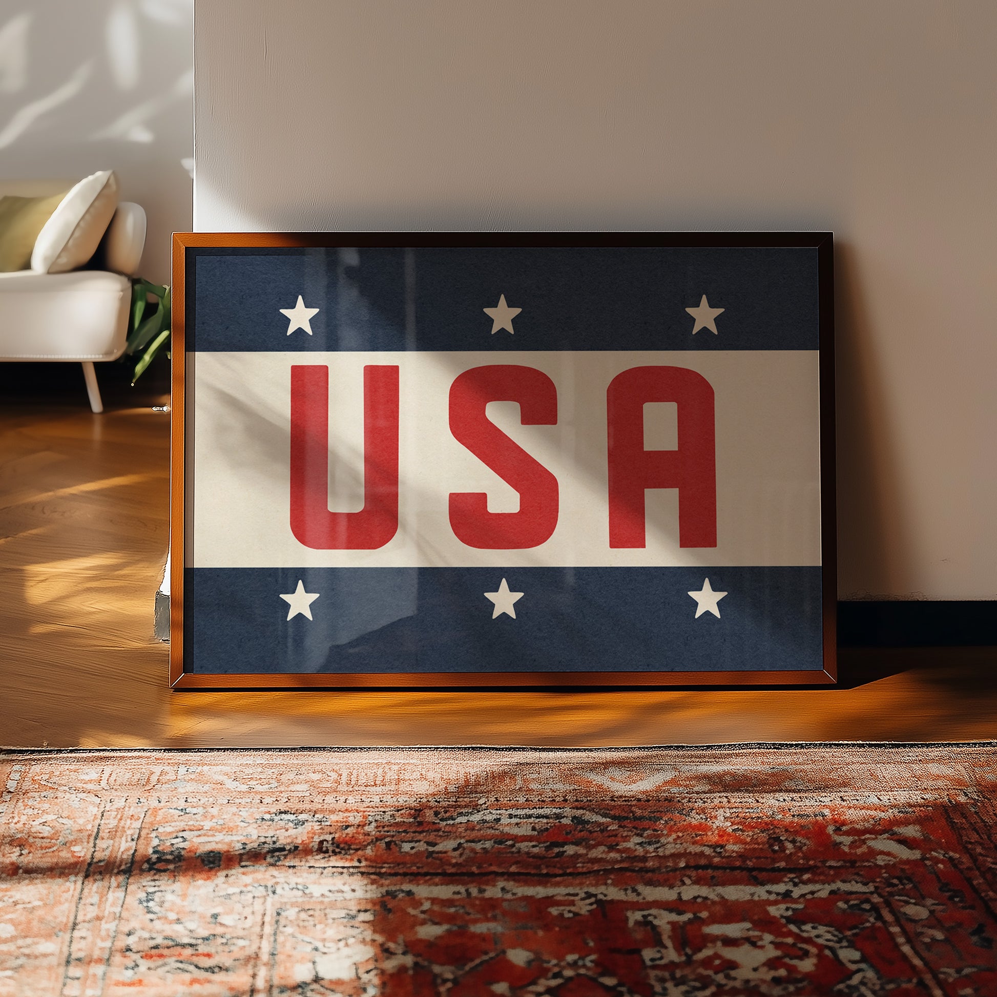 Framed USA Vintage Style Flag Print - Tejas Country Club
