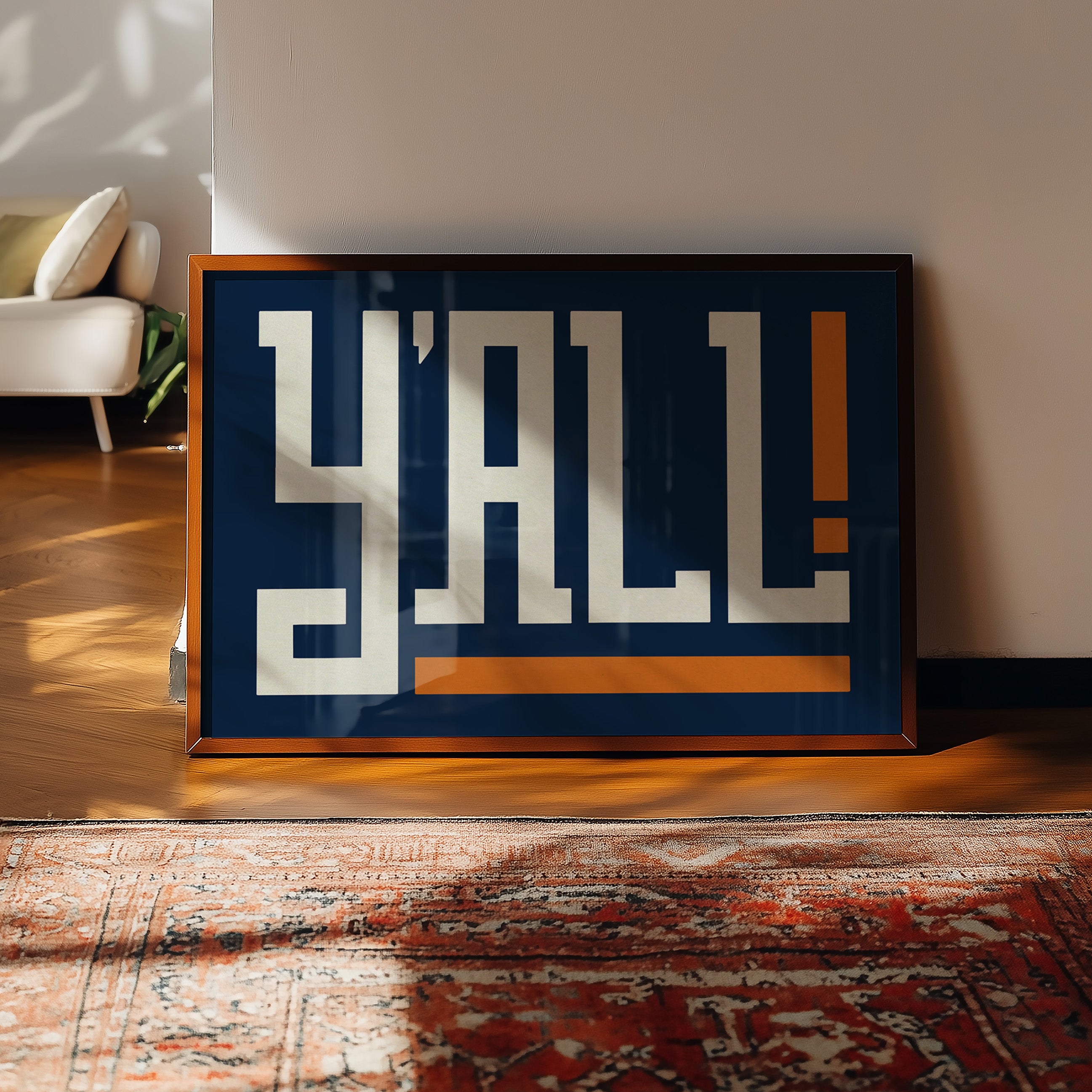 Y'all Typography Navy and Orange Wall Art Print Poster Decor - Tejas Country Club