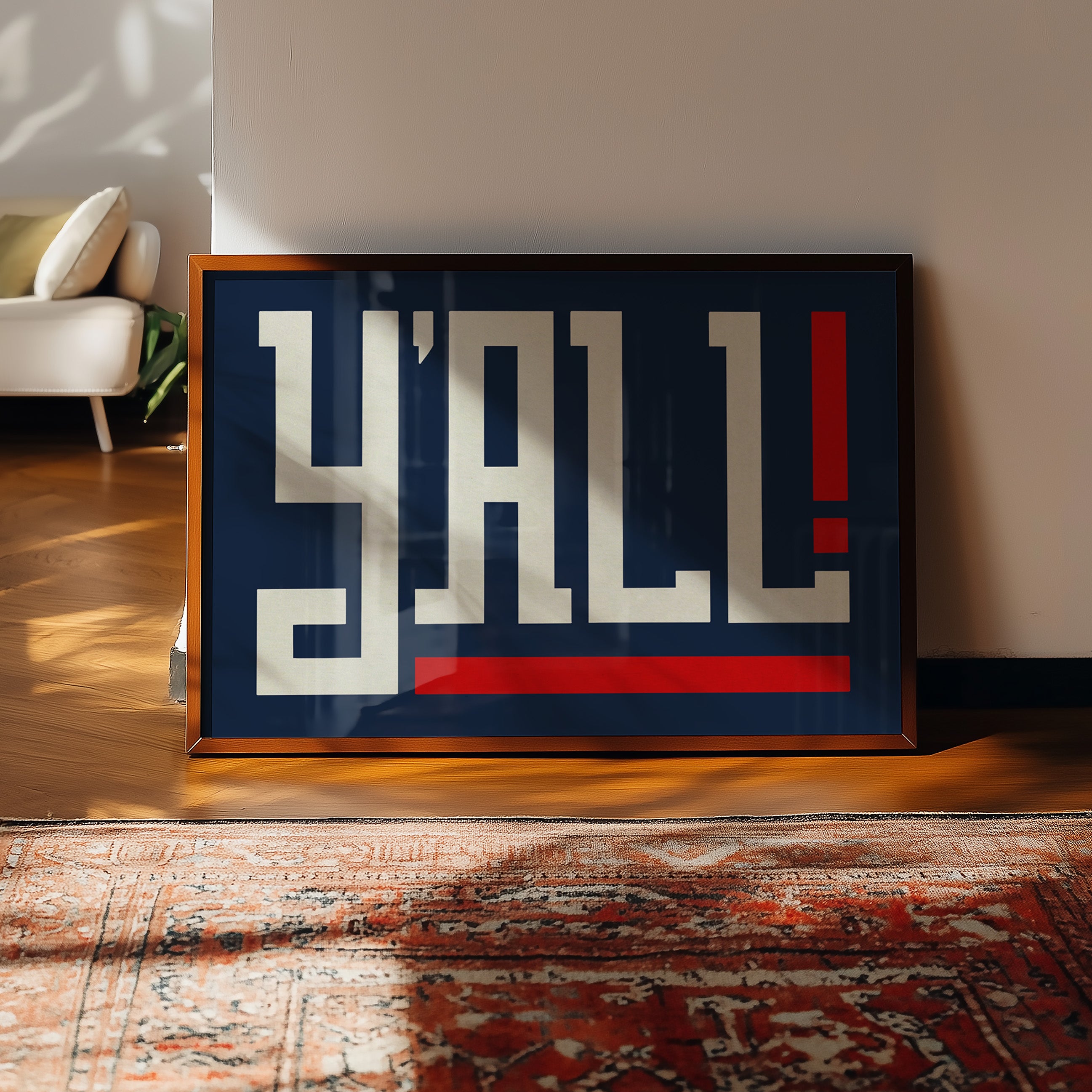 Y'all Typography Navy and White Wall Art Print Poster Decor - Tejas Country Club