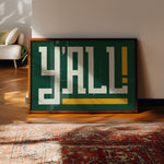 Y'all Typography Green and Gold Wall Art Print Poster Decor - Tejas Country Club