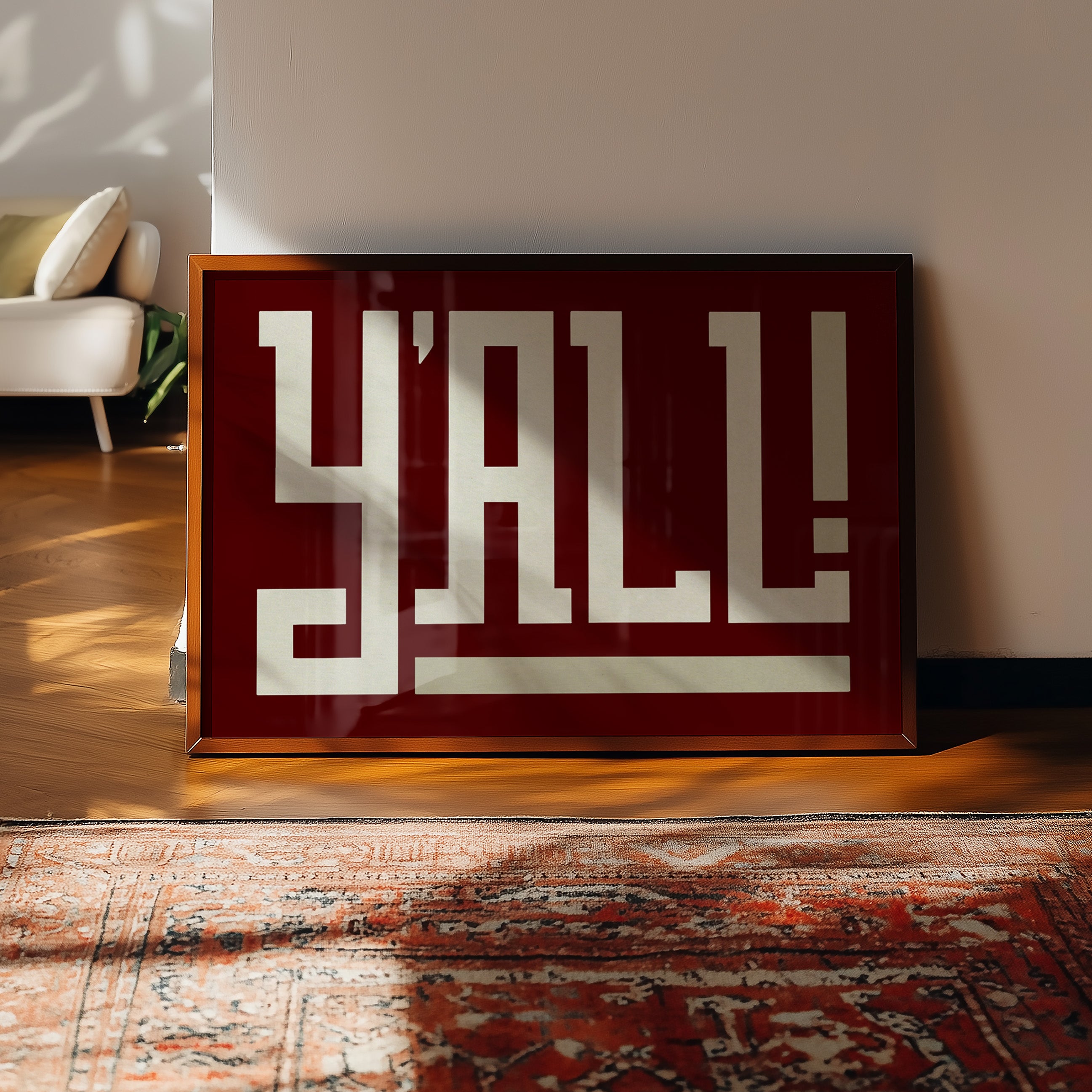 Y'all Typography Maroon and Tan Wall Art Print Poster Decor - Tejas Country Club
