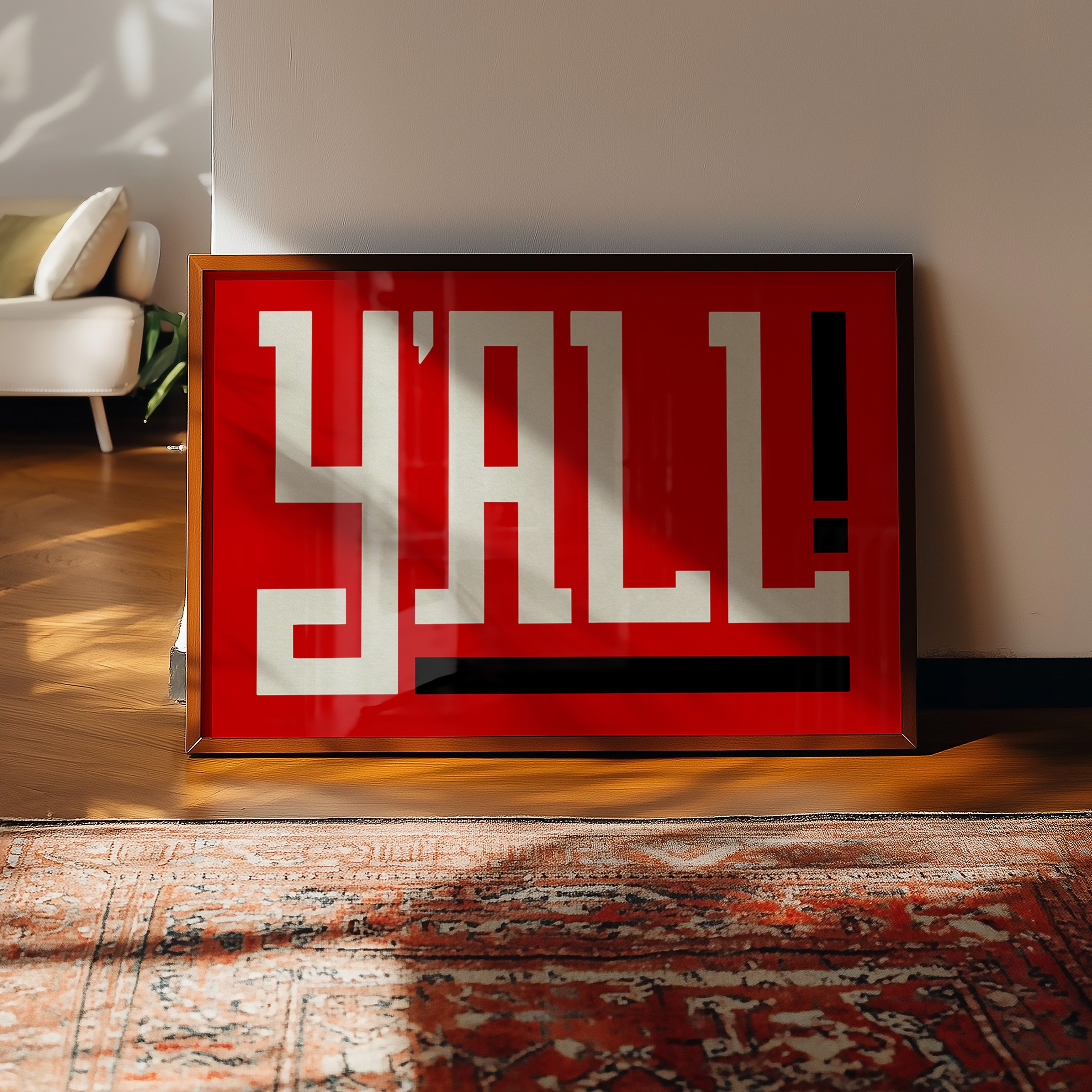 Y'all Typography Red and White Wall Art Print Poster Decor - Tejas Country Club