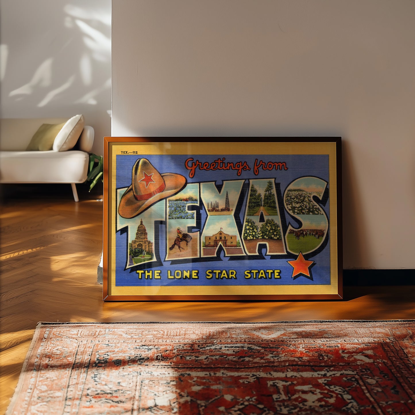 Greetings From Texas Vintage Postcard Print Blue