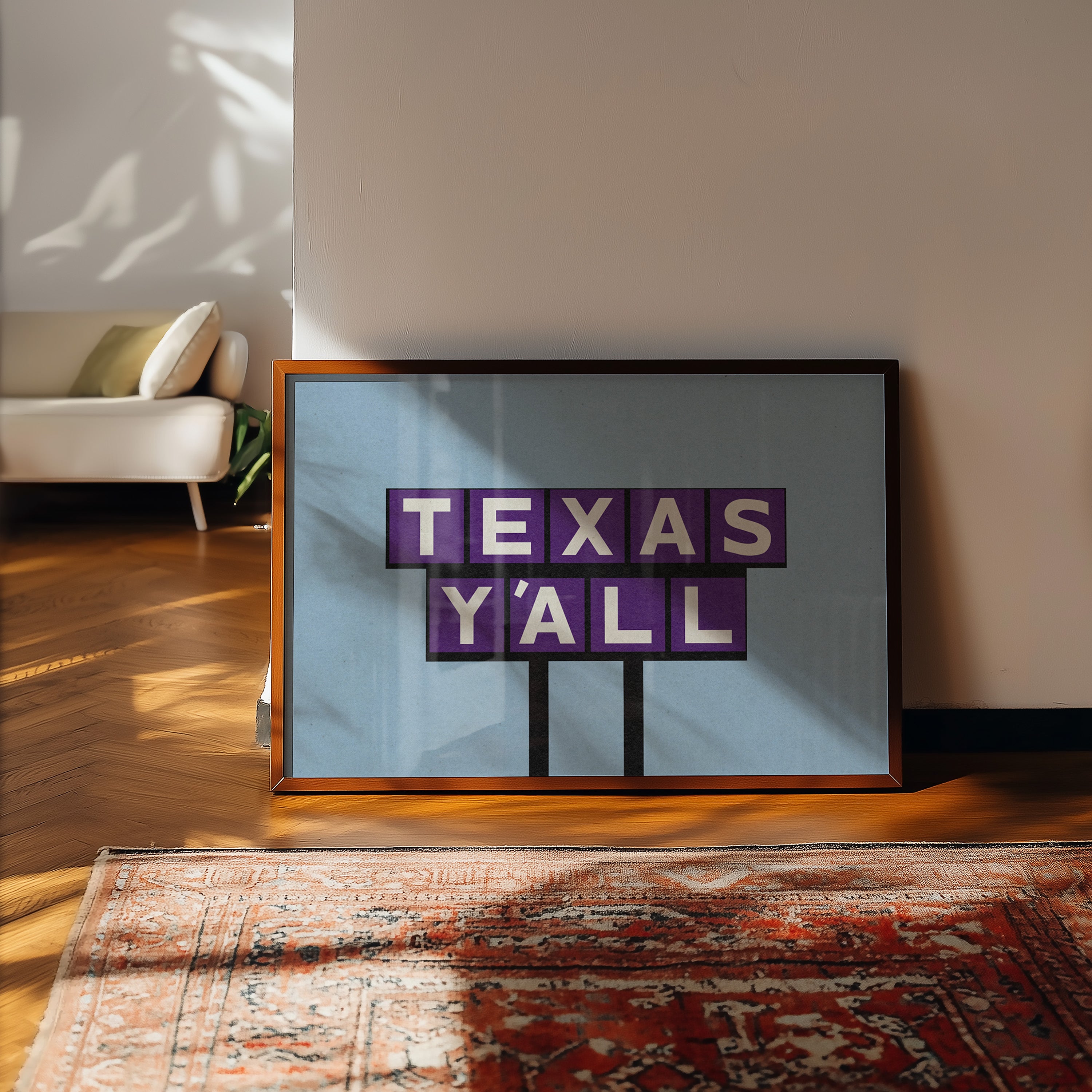 Texas Y'all Billboard Purple Art Print - Tejas Country Club