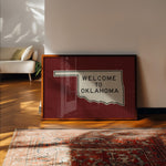 Welcome To Oklahoma Vintage Crimson Road Sign Art Print - Tejas Country Club