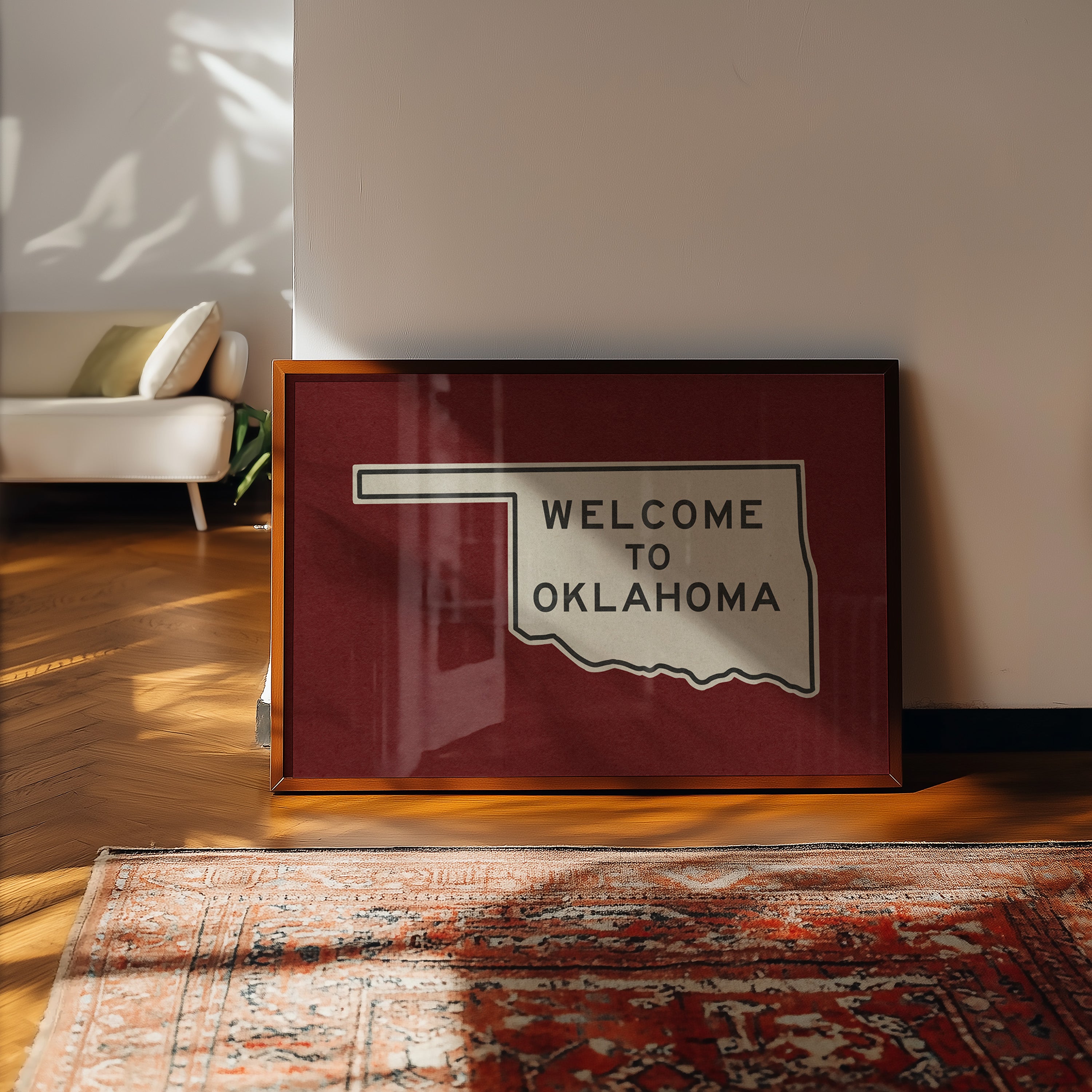 Welcome To Oklahoma Vintage Crimson Road Sign Art Print - Tejas Country Club