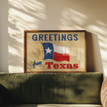 Greetings From Texas Flag Art Print (Natural) - Tejas Country Club