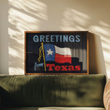 Greetings From Texas Flag Art Print (Navy) - Tejas Country Club