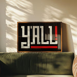 Y'all Typography Black and White Wall Art Print Poster Decor - Tejas Country Club