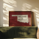 Welcome To Oklahoma Vintage Crimson Road Sign Art Print - Tejas Country Club