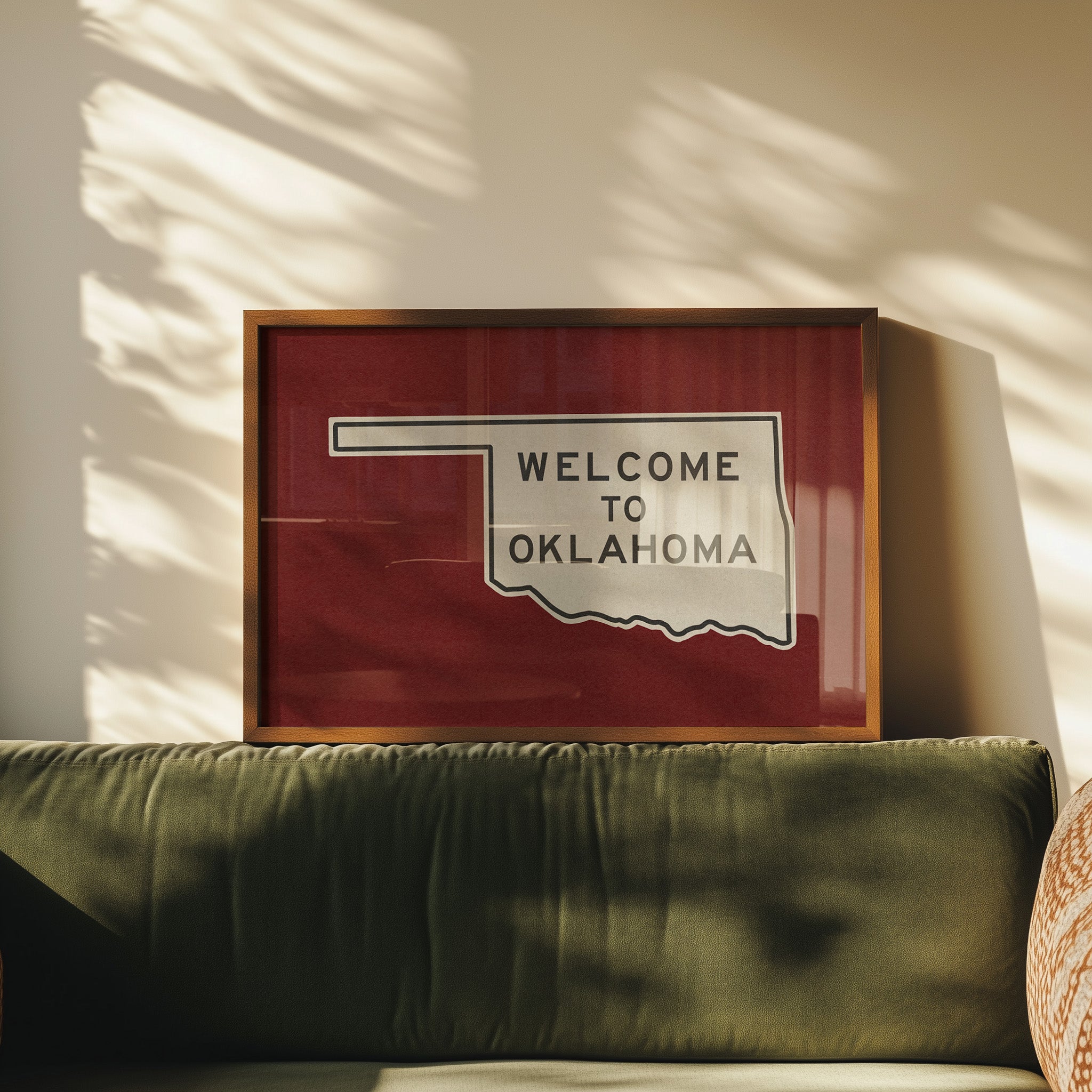 Welcome To Oklahoma Vintage Crimson Road Sign Art Print - Tejas Country Club