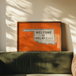 Welcome To Oklahoma Vintage Orange Road Sign Art Print - Tejas Country Club