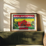 Vintage San Antonio Alamo Travel Decal Art Print - Tejas Country Club