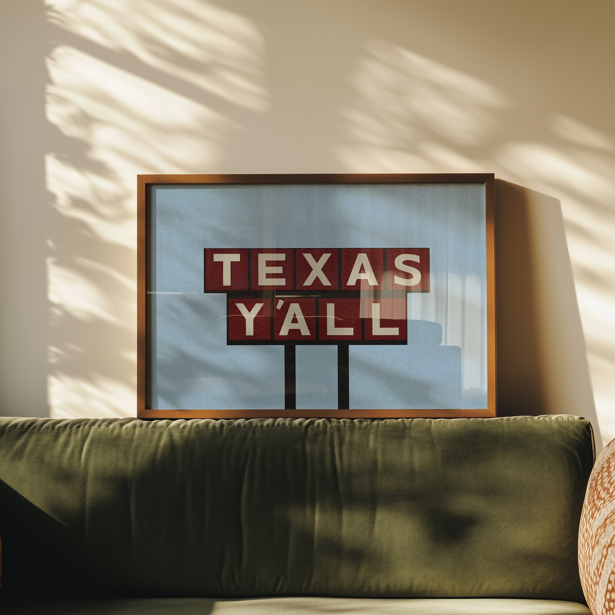 Texas Y'all Billboard Maroon Art Print - Tejas Country Club