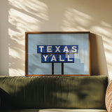 Texas Y'all Billboard Blue Art Print - Tejas Country Club