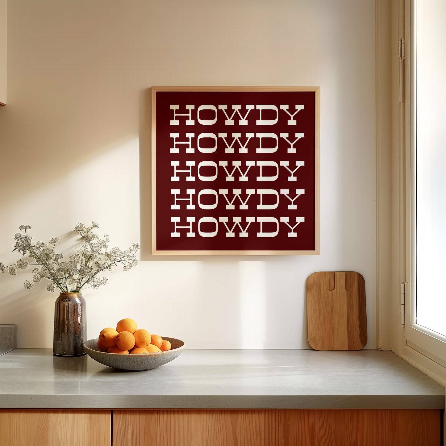 Howdy Typography Art Print Square Maroon and White