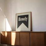 Howdy Black Banner Tab Typography Square Art Print - Tejas Country Club
