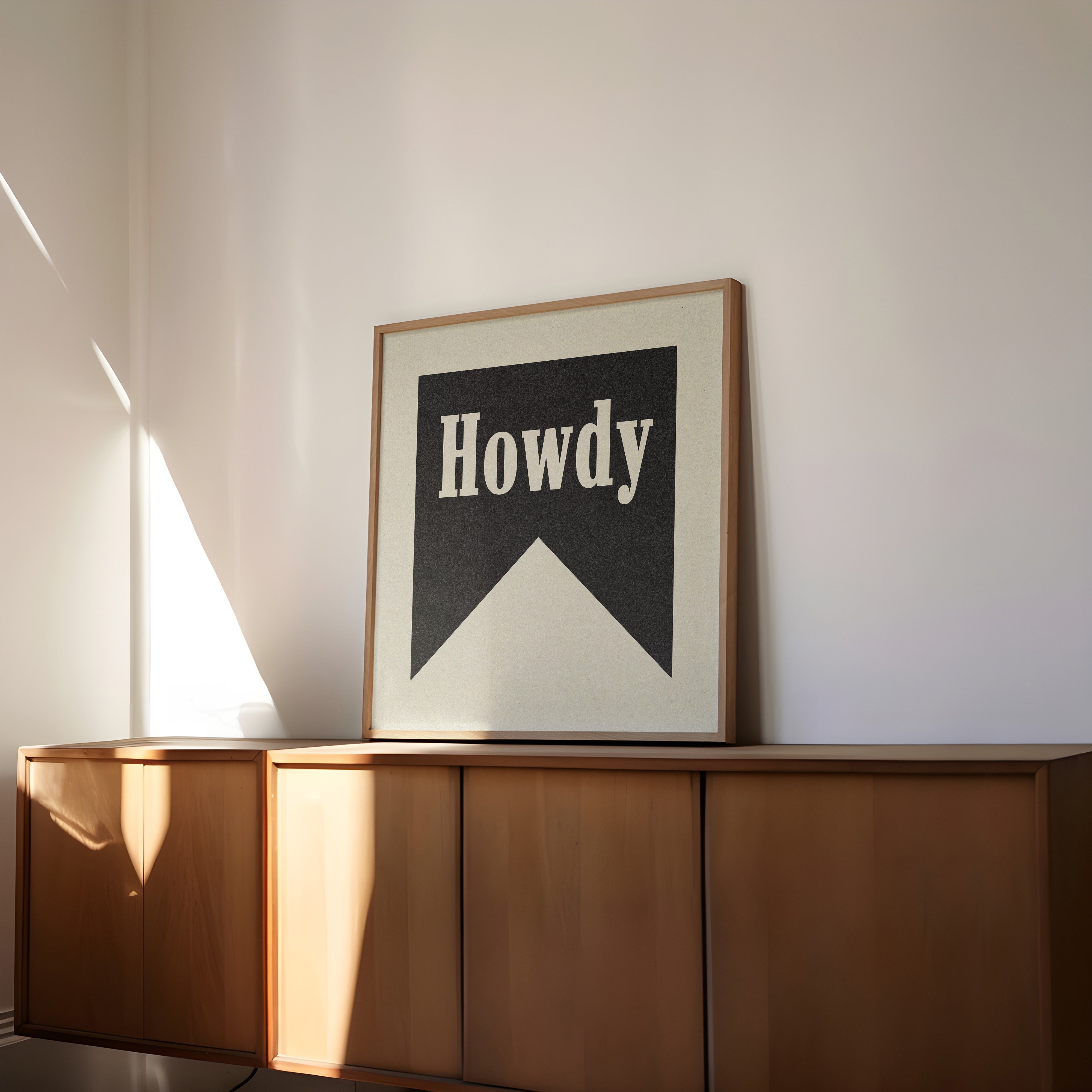 Howdy Black Banner Tab Typography Square Art Print - Tejas Country Club