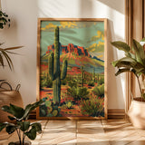 Vintage Postcard Style Desert Landscape Scene Art Print - Tejas Country Club