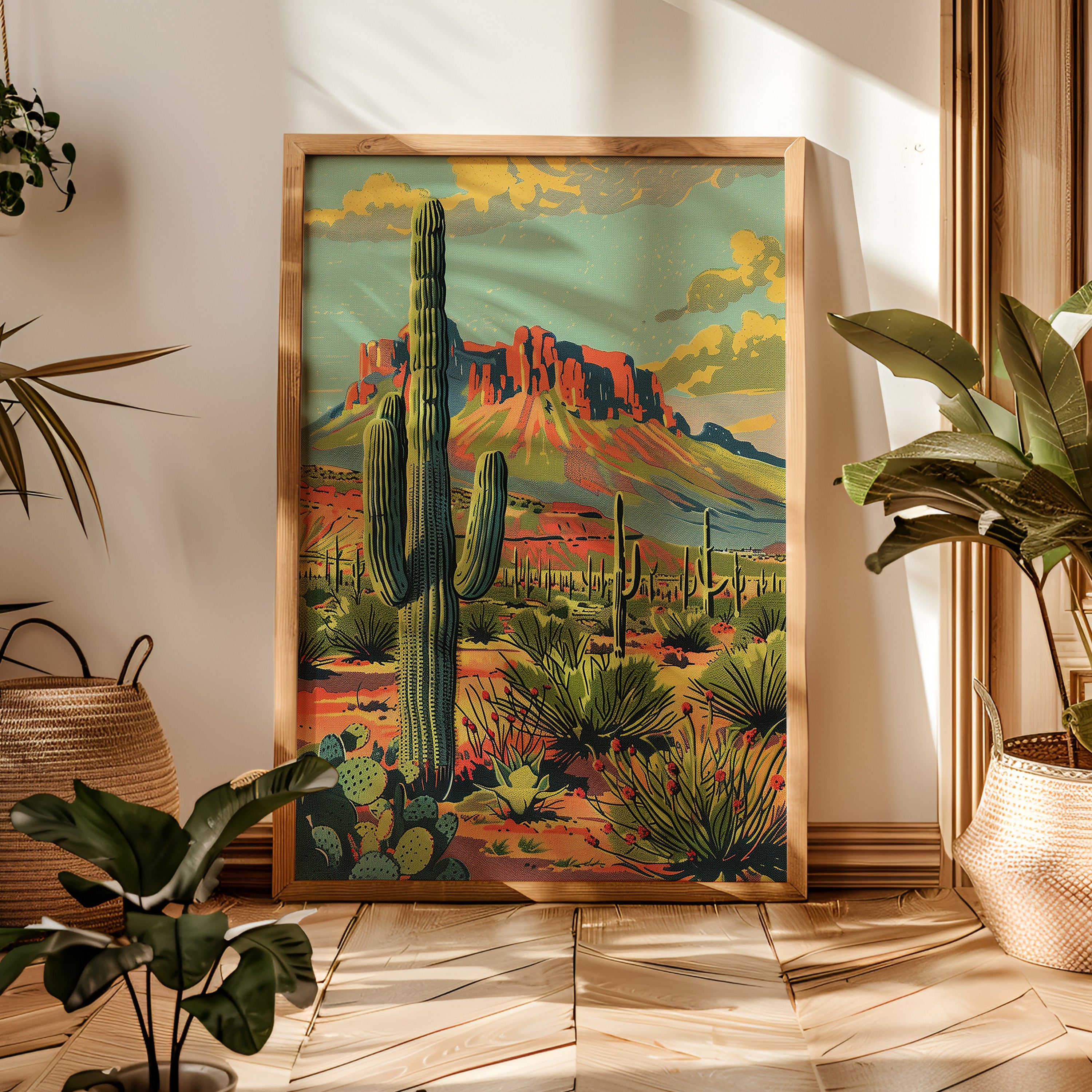 Vintage Postcard Style Desert Landscape Scene Art Print - Tejas Country Club