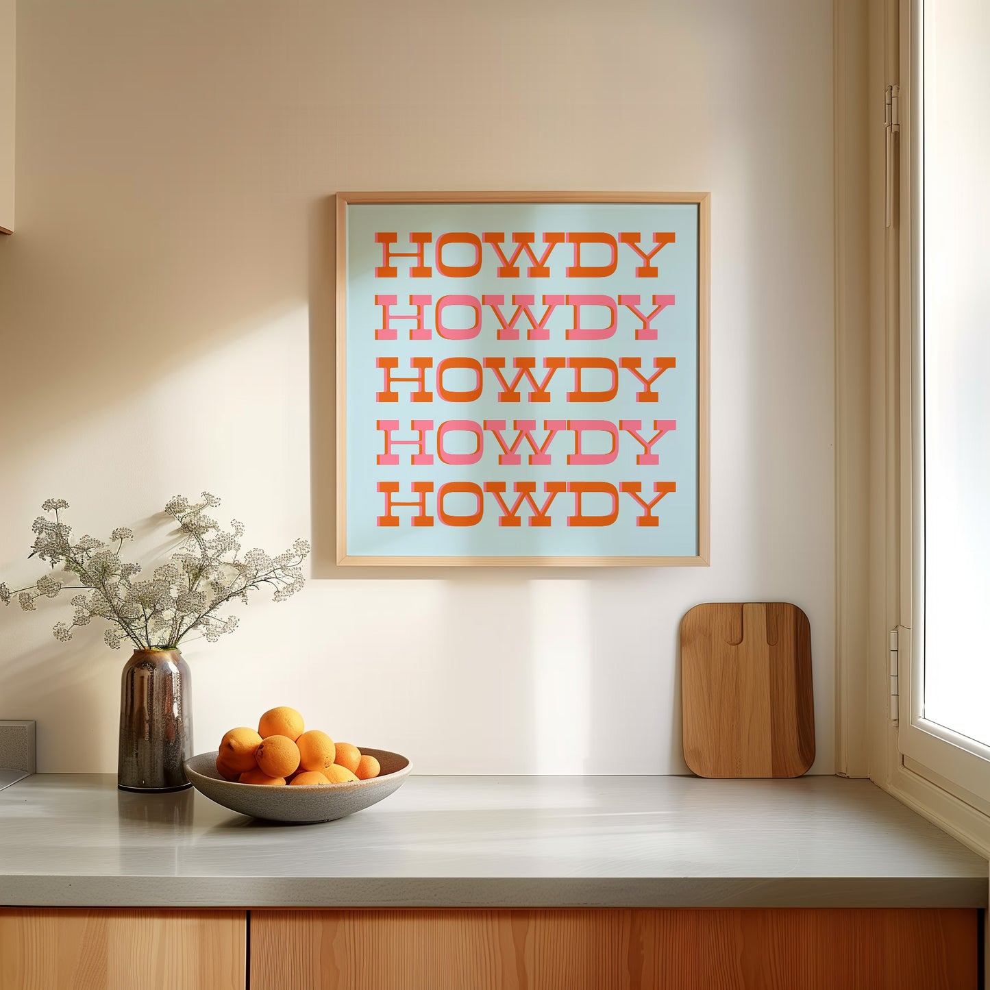 Howdy Typography Art Print Square Pink & Orange