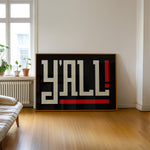 Y'all Typography Black and White Wall Art Print Poster Decor - Tejas Country Club