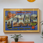 Greetings From Texas Vintage Postcard Print Blue - Tejas Country Club