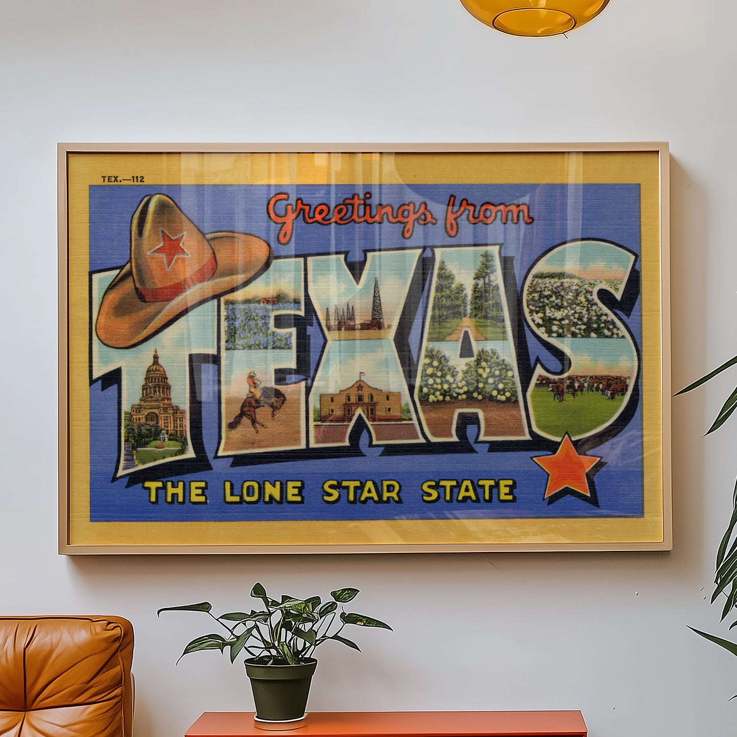 Greetings From Texas Vintage Postcard Print Blue
