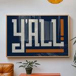 Y'all Typography Navy and Orange Wall Art Print Poster Decor - Tejas Country Club