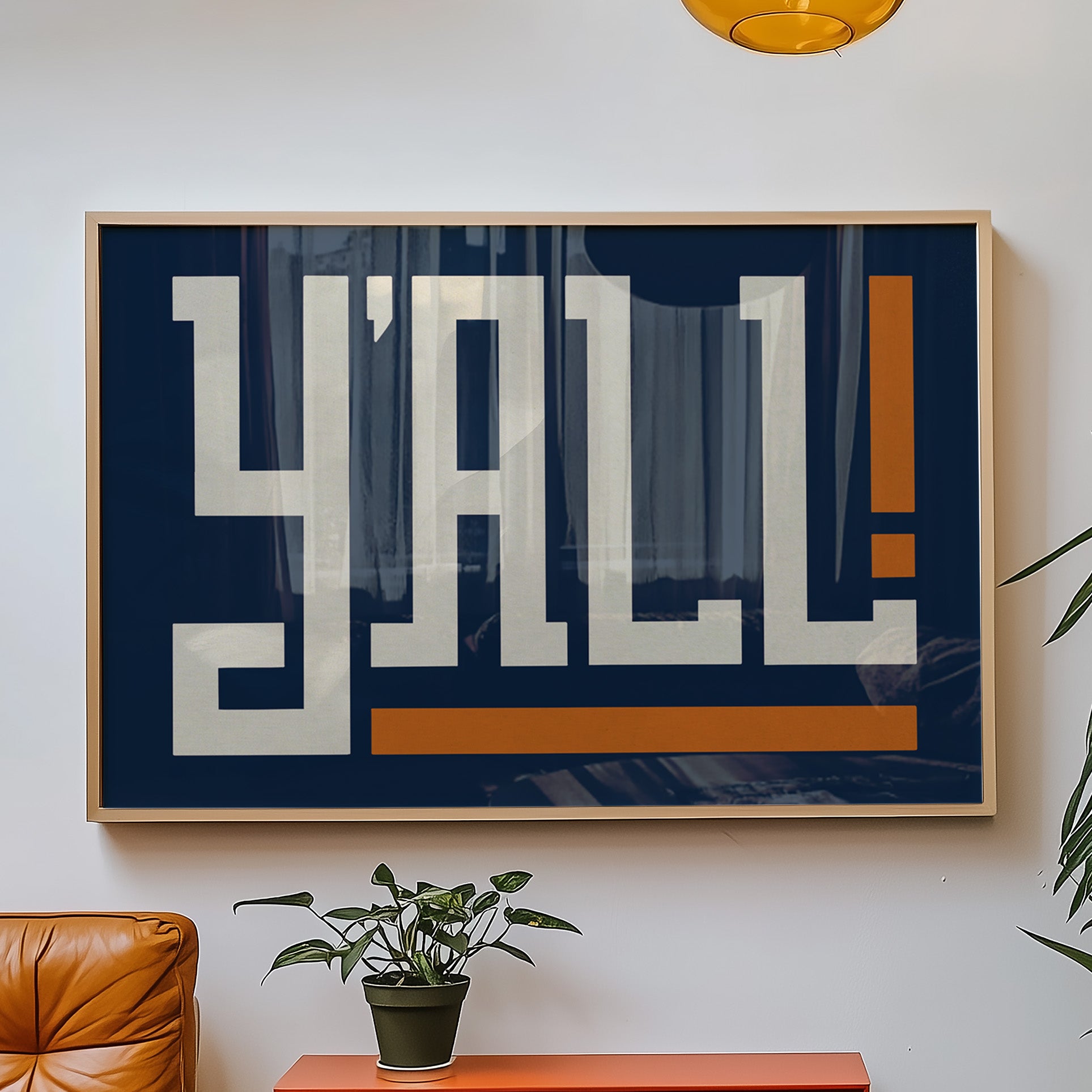 Y'all Typography Navy and Orange Wall Art Print Poster Decor - Tejas Country Club