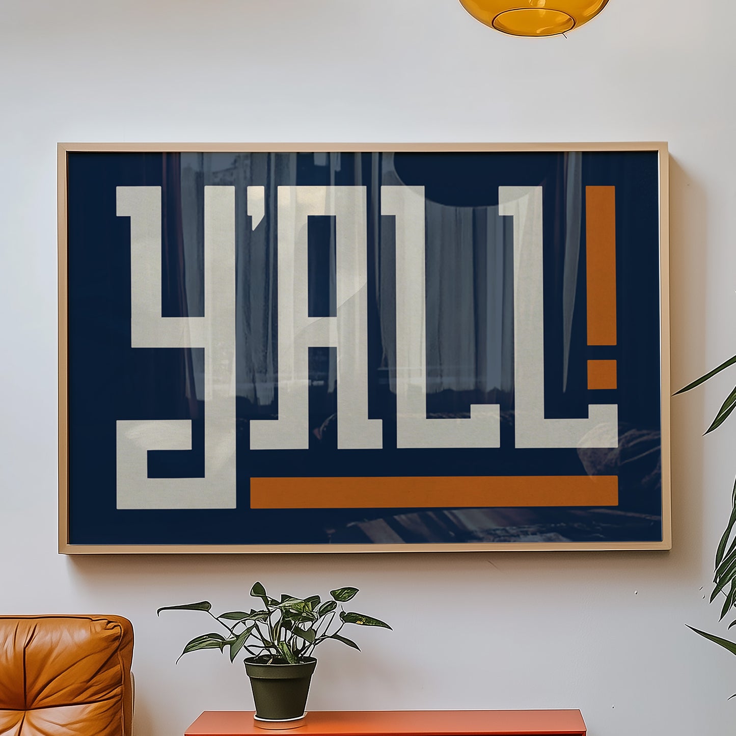 Y'all Typography Navy and Orange Wall Art Print Poster Decor