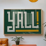 Y'all Typography Green and Gold Wall Art Print Poster Decor - Tejas Country Club