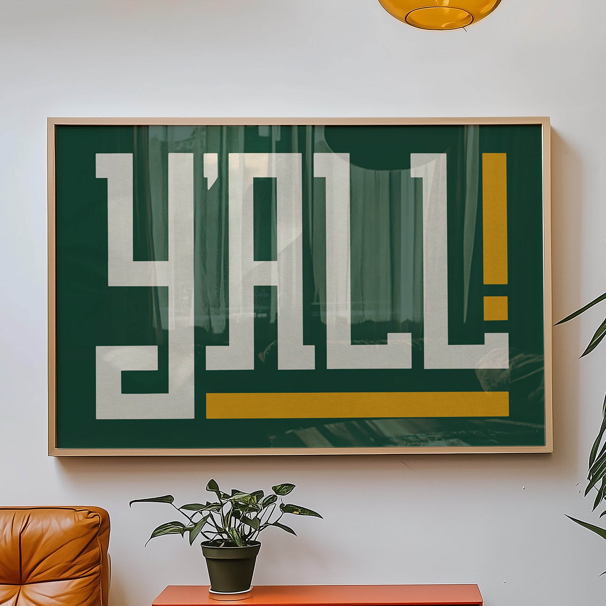 Y'all Typography Green and Gold Wall Art Print Poster Decor - Tejas Country Club